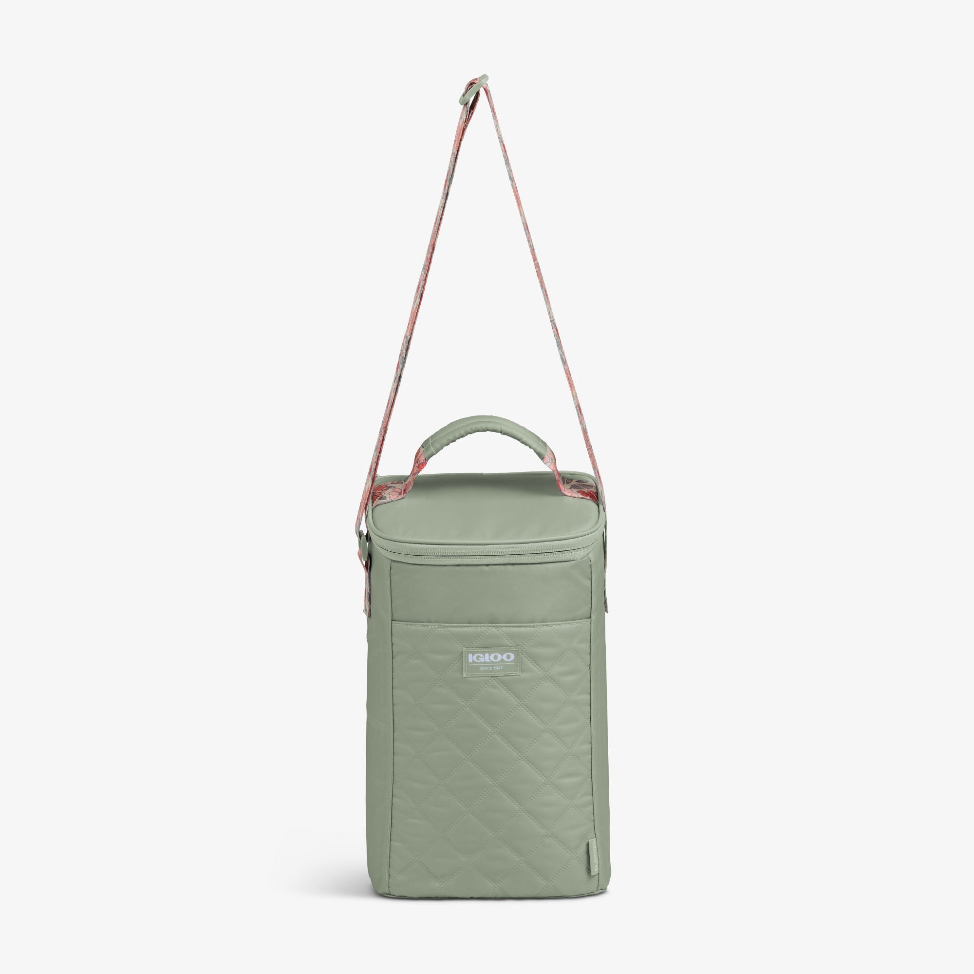 Floral MaxCold® DUO Vertical Crossbody Cooler Bag U3 - Sage - Strap View