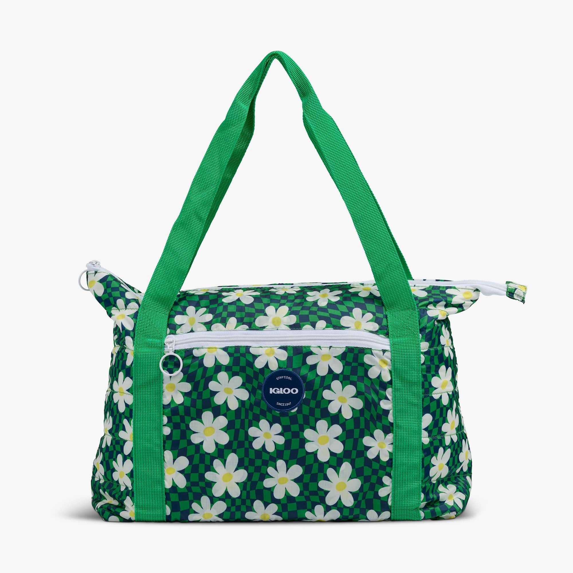 Retro Packable Puffer 20-Can Cooler Bag A9 - Psychedelic Daisy - Front View