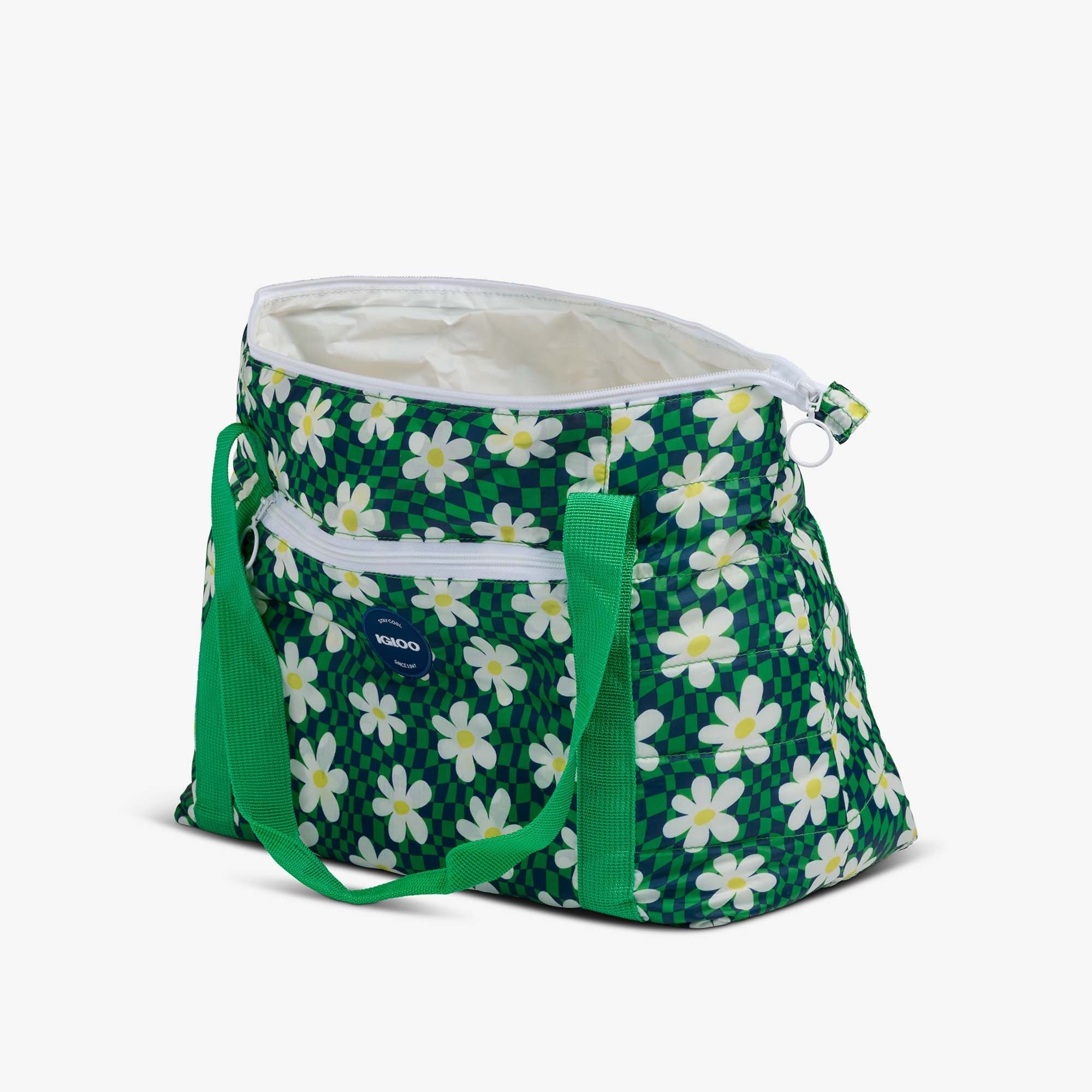 Retro Packable Puffer 20-Can Cooler Bag A9 - Psychedelic Daisy - Open View