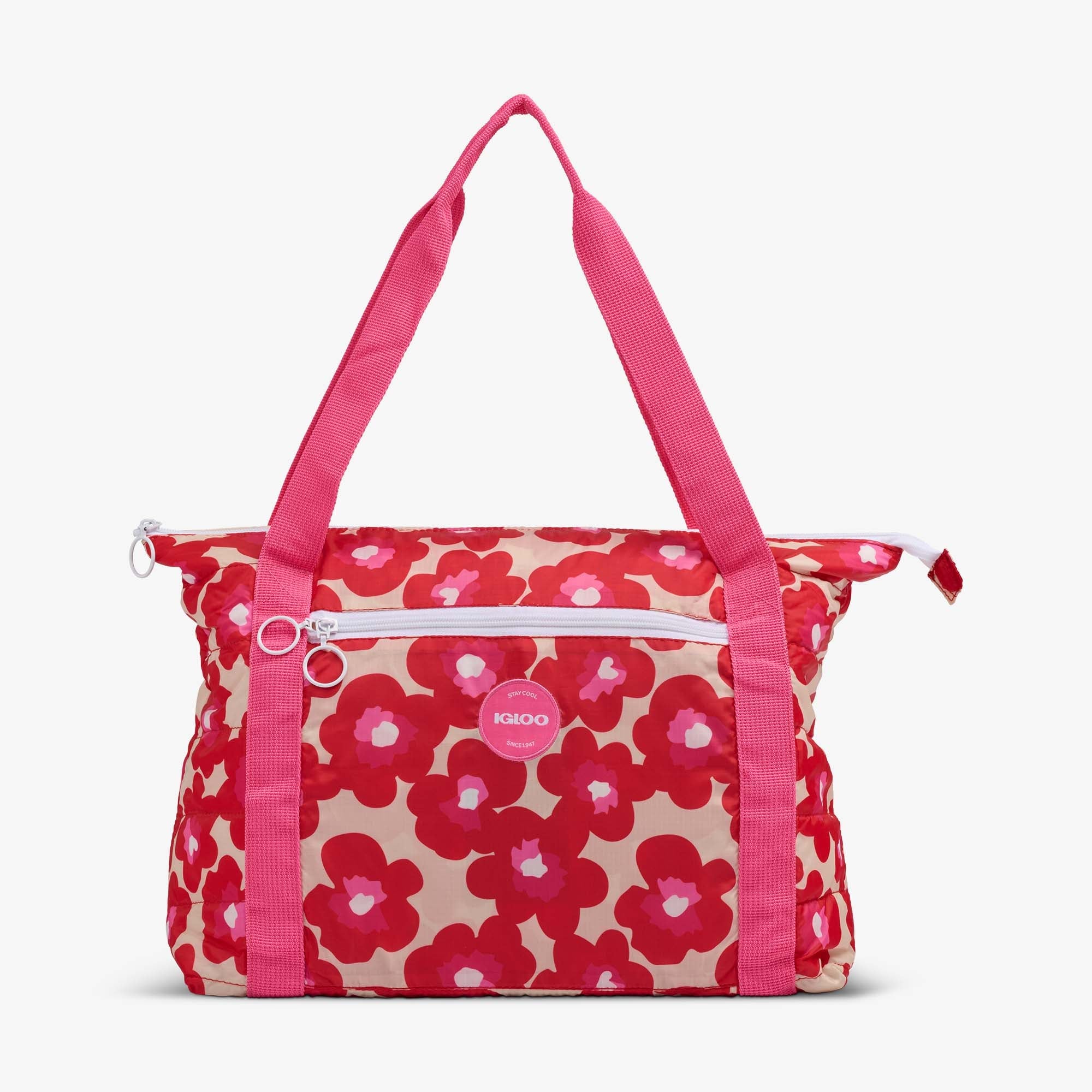 Retro Packable Puffer 20-Can Cooler Bag A9 - Mod Floral - Front View