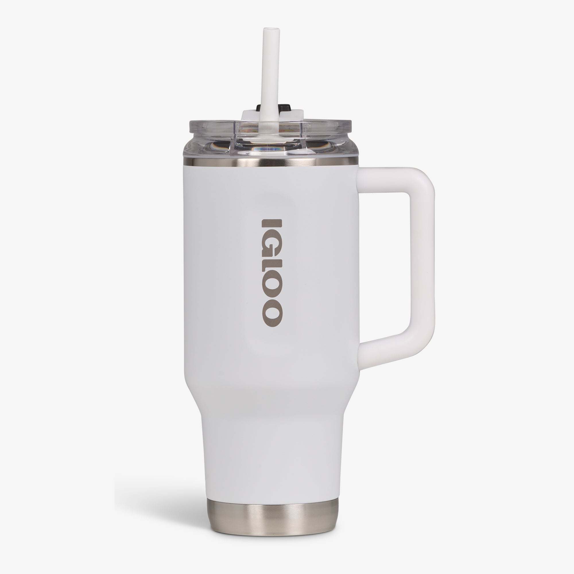 32 Oz Flip ‘n’ Sip Travel Mug B4 - White - White - Custom - Strap View