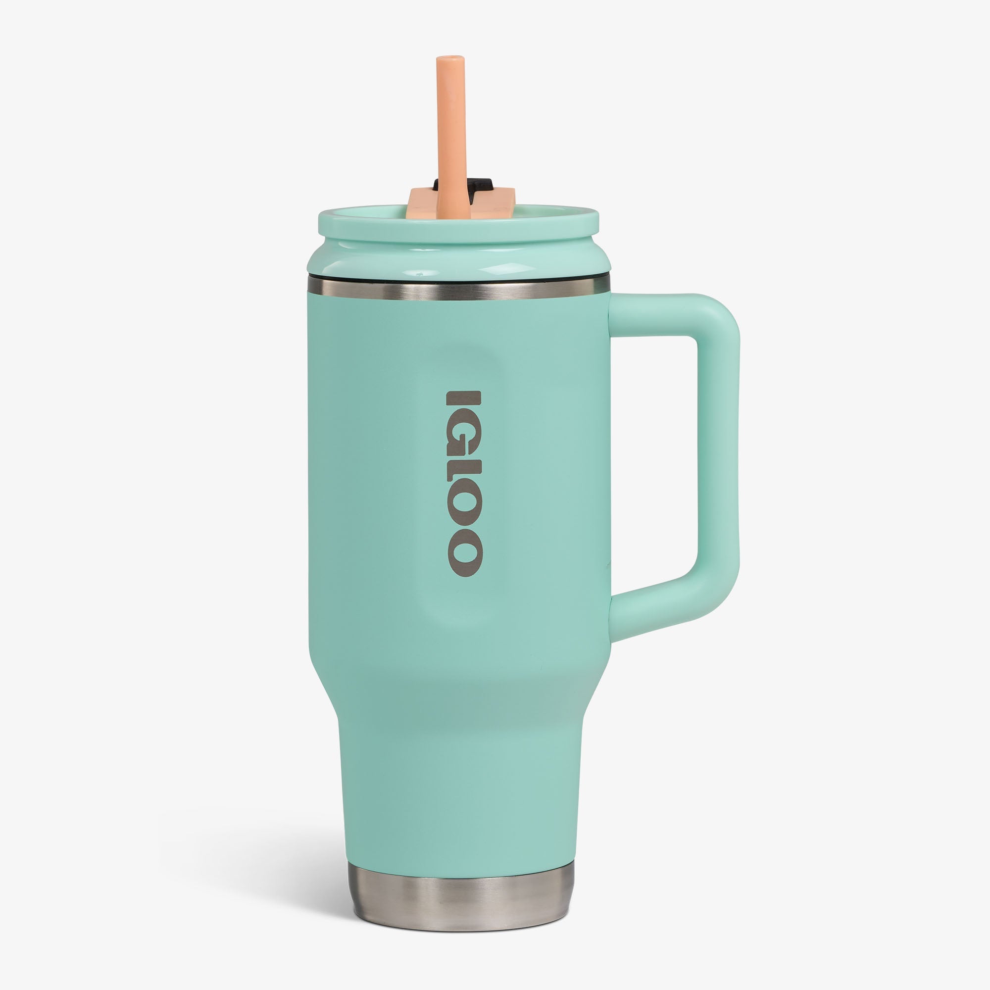 32 Oz Flip ‘n’ Sip Travel Mug B4 - Seafoam Green - Seafoam Green - Custom - Strap View
