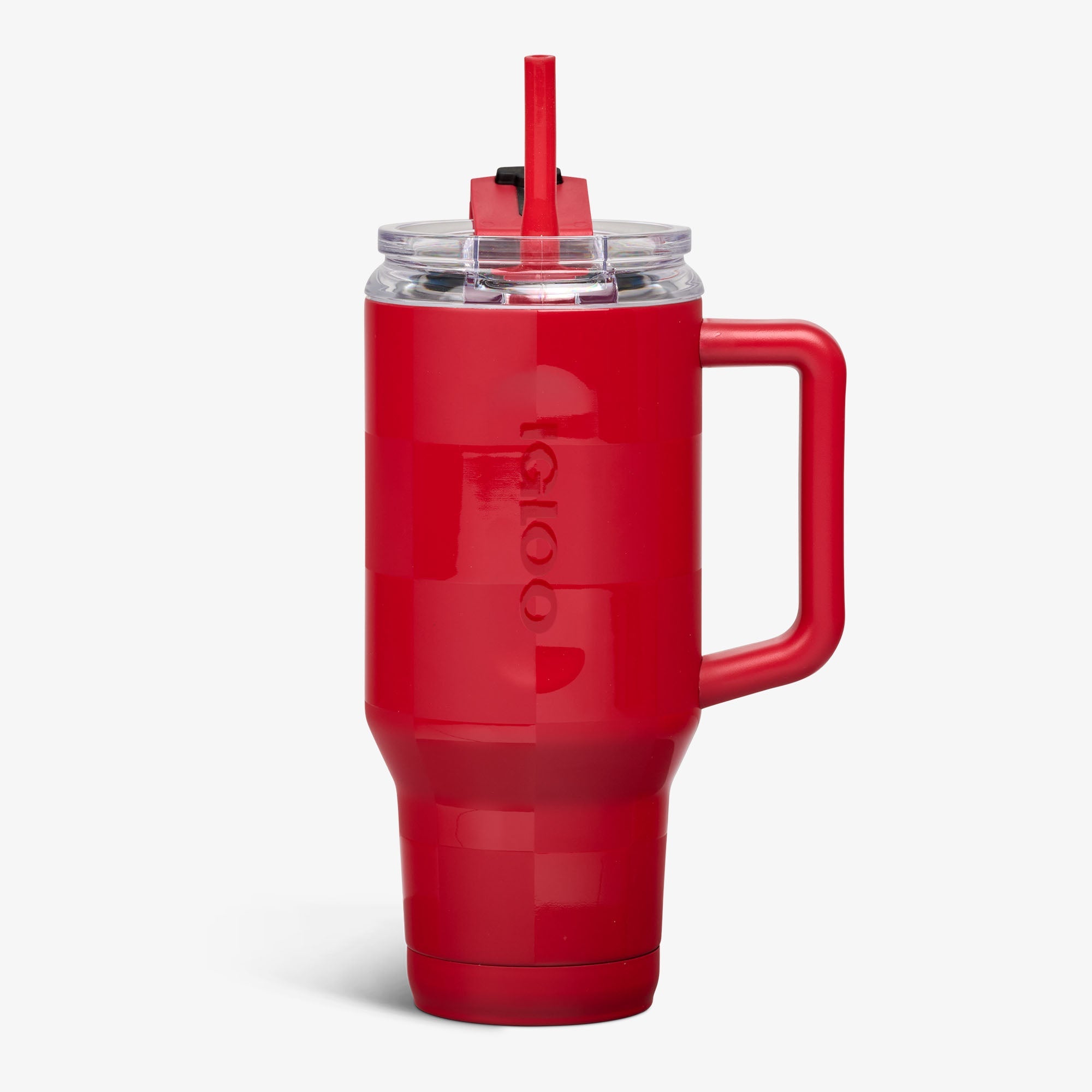 32 Oz Flip ‘n’ Sip Travel Mug B4 - Crimson Check - Front View