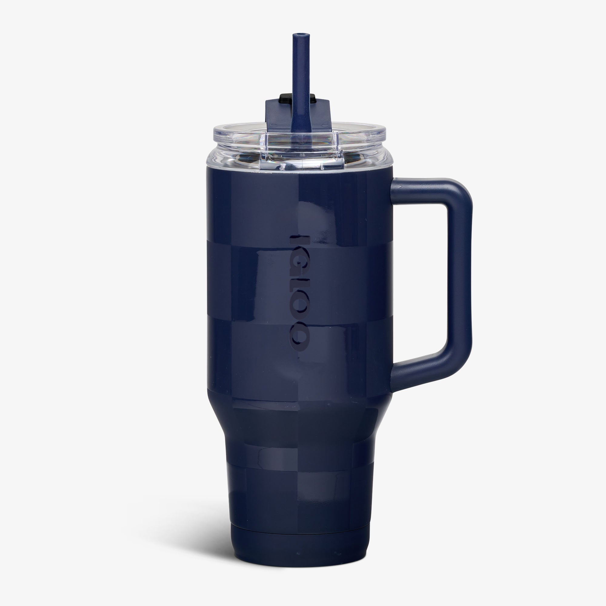 32 Oz Flip ‘n’ Sip Travel Mug B4 - Navy Check - Front View